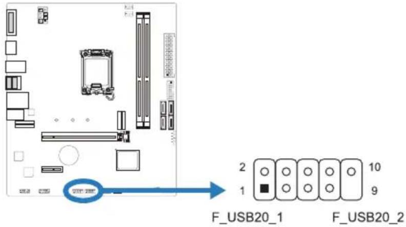 BIOSTAR H610MHP-E - F\_USB20\_1/F\_USB20\_2: 前置面板USB 2.0接头 - 1