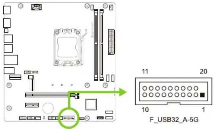 BIOSTAR B650MS2-E - F_USB32_A-5G: 前置面板USB 3.2(Gen1)接头 - 1