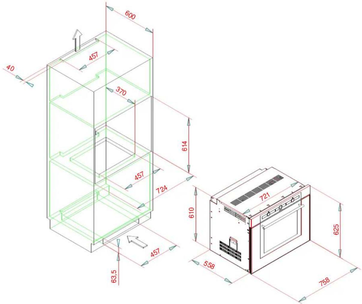 Porter & Charles SOPS76ECO - SOPS76ECO - Single Oven Measurements (wall mounted installation) - 1
