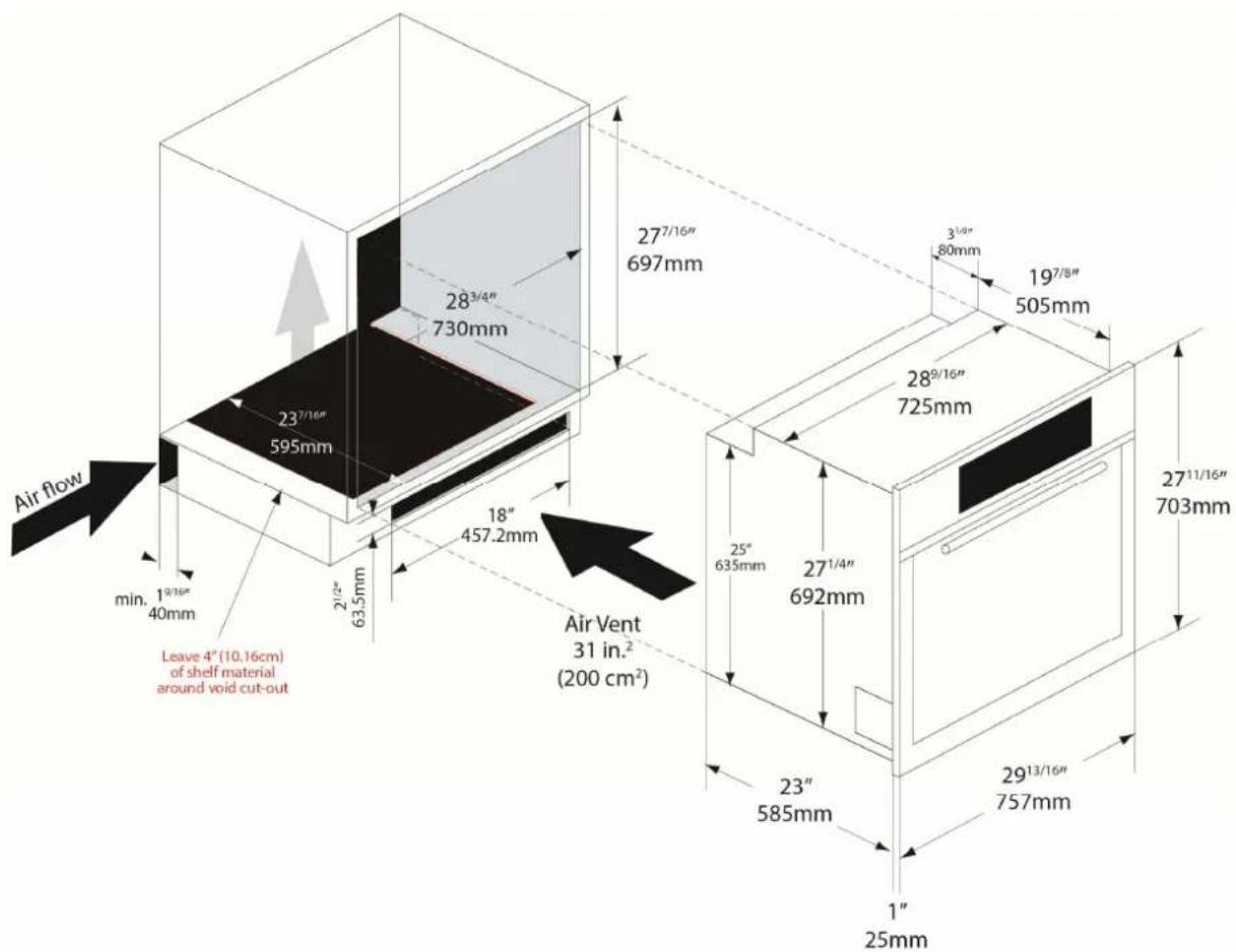Porter & Charles SOPS76PS - SOPS76PS - Single Oven Measurements (under counter installation) - 1