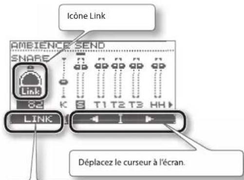 Icône Link AMBIENCE SEND SNARE Link 02 K 8 T1 T2 T3 HH LINK Déplacez le curseur à l'écran.