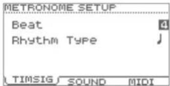 METRONOME SETUP Beat Rhythm Type TIMSIG SOUND MIDI