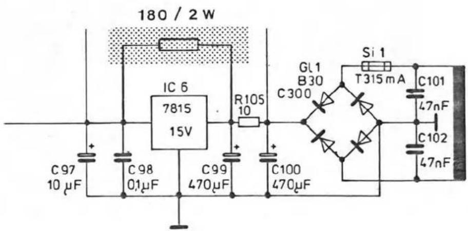 180 / 2 W IC 6 7815 15V C97 10 μF + - C98 0.1μF C99 470μF + - R105 10 + - C100 470μF GL1 B30 C300 Si 1 T315 mA C101 47nF C102 47nF