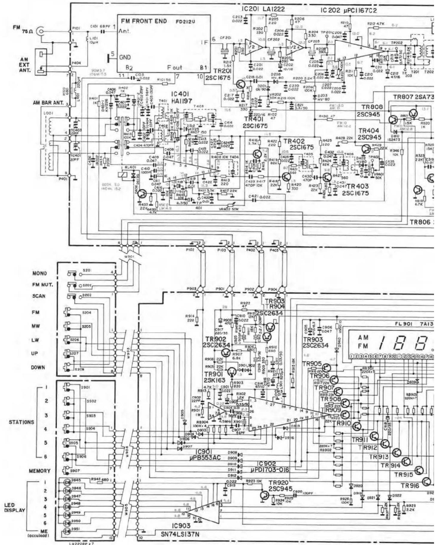 FM FRONT END FD212U IC201 LA1222 IC202 μPCI167C2 FM FRONT END FD212U Ant. GND B2 Fout B1 TR20I 2SC1675 C203 0.022 R205 2.20 R206 12.5 R204 3.30 R204 TP20IC209 0.047 R210 47K AM EXT ANT. P404 L101 10μH 1 5 7 2 3 4 5 6 7 8 9 10 11 CID3 0.022 R10156 R401 1K R401 D407 V1266 C403 3D0PF C404 4T0PF C408 C409 C410 D417 C418 C423 C424 C425 C426 C427 C428 C429 C430 C431 C432 C433 C434 C435 C436 C437 C438 C439 C440 C441 C442 C443 C444 C445 C446 C447 C448 C449 C450 C451 C452 C453 C454 C455 C456 C457 C458 C459 C460 C461 C462 C463 C464 C465 C466 C467 C468 C469 C470 C471 C472 C473 C474 C475 C476 C477 C478 C479 C480 C481 C482 C483 C484 C485 C486 C487 C488 C489 C490 C491 C492 C493 C494 C495 C496 C497 C498 C499 C500 C501 W301 P102 P103 P103 P103 P103 P103 P103 P103 P103 P103 P103 P103 P103 P103 P103 P103 P103 P103 P103 P103 P103 P103 P103 P103 P103 P103 P102 P103 P103 P103 P103 P103 P103 P103 P103 P103 P103 P103 P103 P103 P103 P103 P103 P103 P103 P103 P103 P103 P103 P103 P102 P102 P102 P102 P102 P102 P102 P102 P102 P102 P102 P102 P102 P102 P102 P102 P102 P102 P102 P102 P102 P102 P102 P102 P102 P101 L9AII97 TATOI TRAIOI 2SCI675 TRAIOI 2SCI675 TRAIOI 2SCI675 TRAIOI 2SCI675 TRAIOI 2SCI675 TRAIOI 2SCI675 TRAIOI 2SCI675 TRAIOI 2SCI675 TRAIOI 2SCI675 TRAIOI 2SCI675 MONO S20 I 4 FM MUT. SCAN S20S 620S 320S 7 S20S 5 S20S 9 S20S 5 S20S 9 S20S 5 S20S 9 S20S 5 S20S 9 S20S 5 S20S 9 S20S 5 S20S 9 S20S 5 S20S 9 S20S 5 S20S 9 S20S 5 S20S 9 S20 S 6 S 7 S 8 S 9 S 10 S 11 S 12 S 13 S 14 S 15 S 16 S 17 S 18 S 19 S 20 S 21 S 22 S 23 S 24 S 25 S 26 S 27 S 28 S 29 S 30 S 31 S 32 S 33 S 34 S 35 S 36 S 37 S 38 S 39 S 40 S 41 S 42 S 43 S 44 S 45 S 46 S 47 S 48 S 49 S 50 S 51 S 52 S 53 S 54 S 55 S 56 S 57 S 58 S 59 S 60 S 61 S 62 S 63 S 64 S 65 S 66 S 67 S 68 S 69 S 70 S 71 S 72 S 73 S 74 S 75 S 76 S 77 S 78 S 79 S 80 S 81 S 82 S 83 S 84 S 85 S 86 S 87 S 88 S 89 S 90 S 91 S 92 S 93 S 94 S 95 S 96 S 97 S 98 S 99 S 100 S 101 S 102 S 103 S 104 S 105 S 106 S 107 S 108 S 109 S 110 S 111 S 112 S 113 S 114 S 115 S 116 S 117 S 118 S 119 S 120 S 121 S 122 S 123 S 124 S 125 S 126 S 127 S 128 S 129 S 130 S 131 S 132 S 133 S 134 S 135 S 136 S 137 S 138 S 139 S 140 S 141 S 142 S 143 S 144 S 145 S 146 S 147 S 148 S 149 S 150 S 151 S 152 S 153 S 154 S 155 S 156 S 157 S 158 S 159 S 160 S