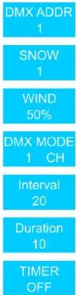 Showtec Stellar S-1200 Snow Machine - Options du menu principal - 1