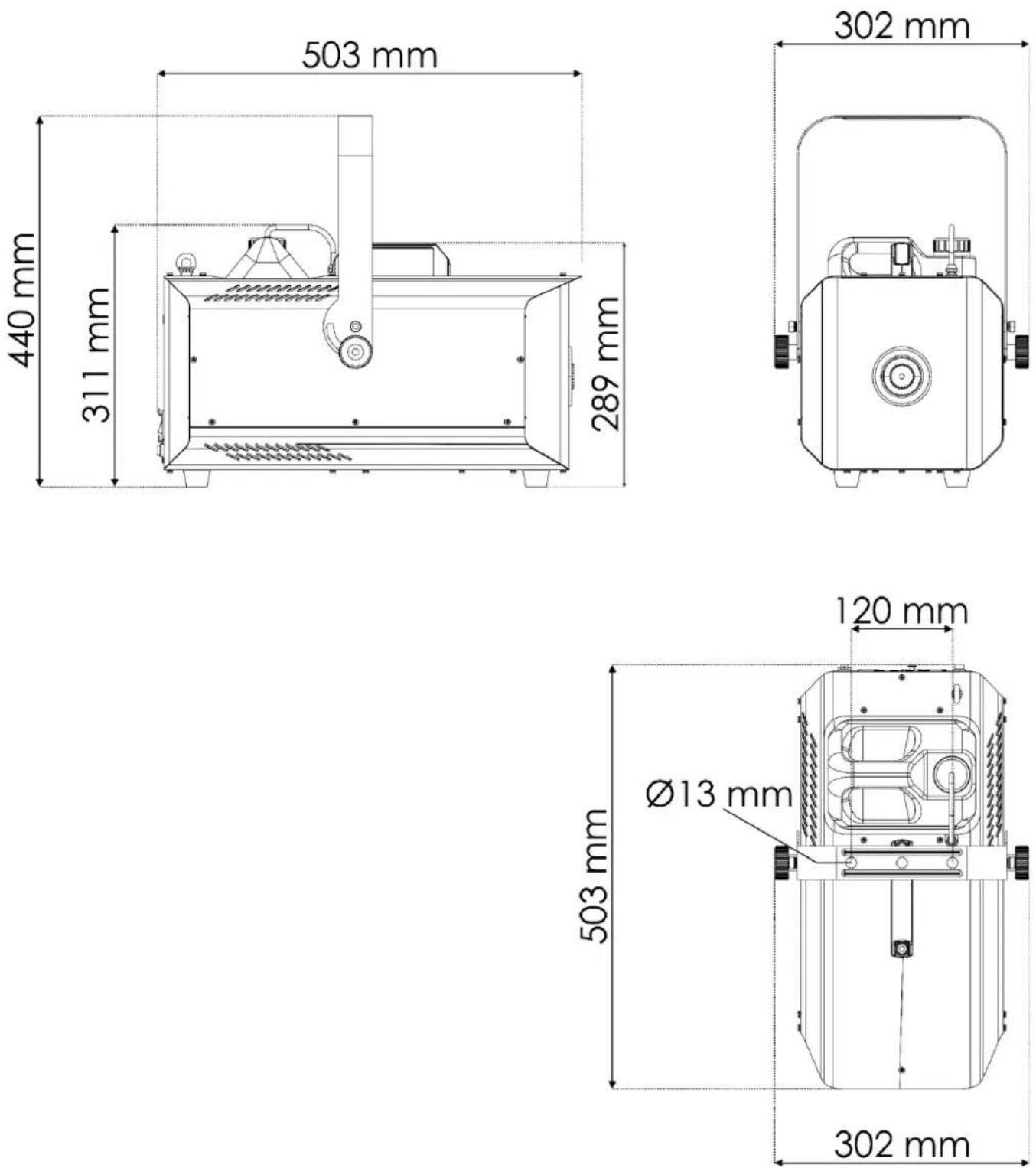 Showtec Stellar S-1200 Snow Machine - Dimensions - 1