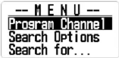 -- MENU -- Program Channel Search Options Search for...