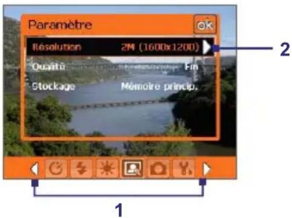 ORANGE SPV M3100 - Pour naviguer sur l'écran Paramètres d'Appareil Photo - 1