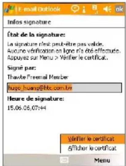 ORANGE SPV M3100 - Pour vérifier une signature numérique dans le message que vous recevez, procédez comme suit: - 2