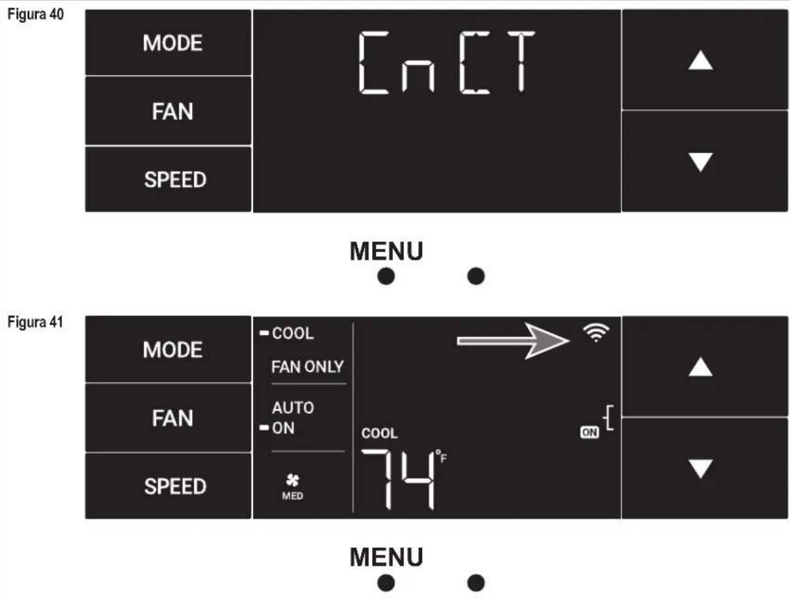 Figura 40 MODE FAN SPEED CnCT MENU Figura 41 MODE FAN SPEED COOL FAN ONLY AUTO ON MED COOL 74°F ON MENU