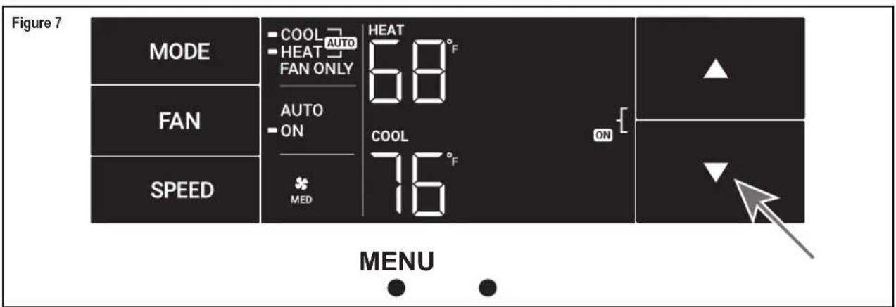 Figure 7 MODE FAN SPEED COOL AUTO HEAT 68°F AUTO ON MED HEAT COOL 16°F ON MENU