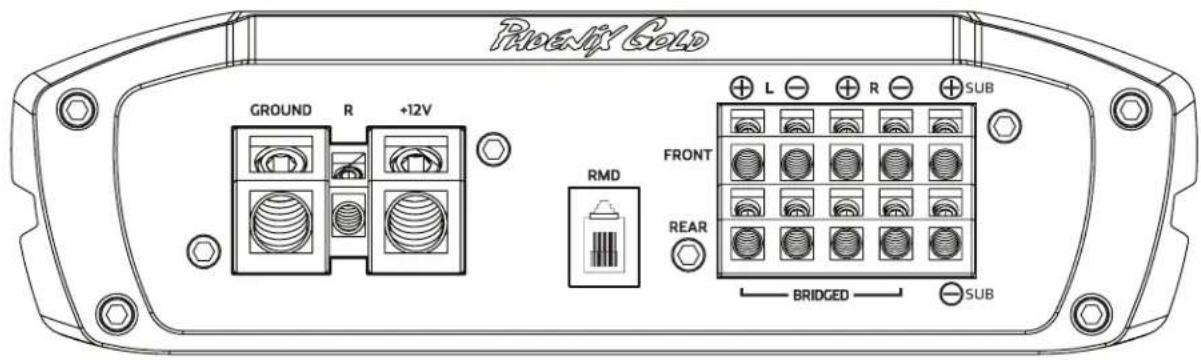 Rocky Gold GROUND R +12V RMD FRONT REAR L ⊕ ⊕ ⊕ ⊕ BRIDGED ⊕ SUB