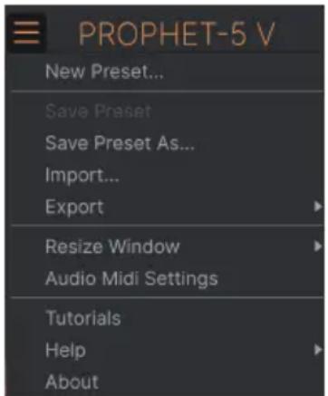 Arturia Prophet-5 V - Menu principal - 1