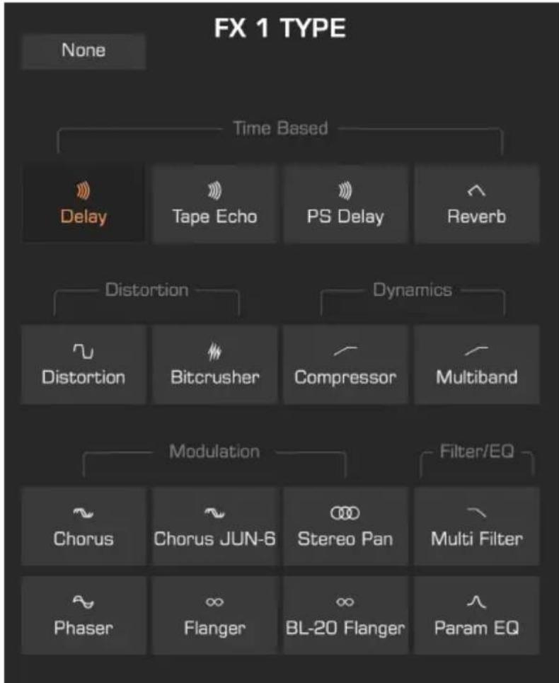 Arturia Prophet-5 V - Menu de selection d'effet - 1