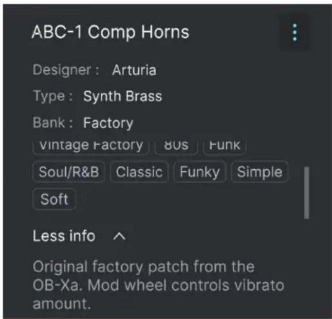 Arturia OP-Xa V - Partie Preset Info - 1