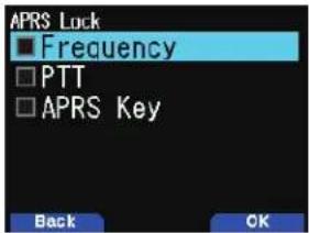 APRS Lock ■ Frequency □ PTT □ APRS Key Back OK
