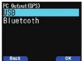 PC Output(GPS) USB Bluetooth Back OK