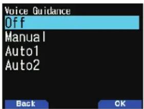 Voice Guidance Off Manual Auto1 Auto2 Back OK