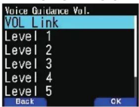 Voice Guidance Vol. VOL Link Level 1 Level 2 Level 3 Level 4 Level 5 Back OK