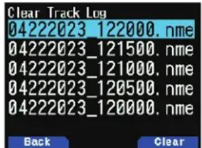 Clear Track Log 04222023_122000. nme 04222023_121500. nme 04222023_121000. nme 04222023_120500. nme 04222023_120000. nme Back Clear