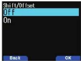 Shift/Offset Off On Back OK