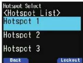 Hotspot Select Hotspot 1 Hotspot 2 Hotspot 3 Back Lockout