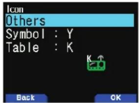 Icon Others Symbol : Y Table : K Back OK