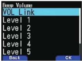 Beep Volume VOL Link Level 1 Level 2 Level 3 Level 4 Level 5 Back OK