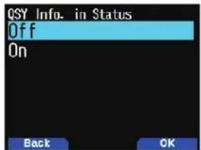 QSY Info. in Status Off On Back OK