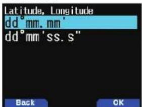 Latitude, Longitude dd°mm, mm' dd°mm'ss. s" Back OK