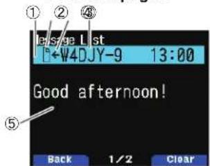 ① ② ④ let/s/e L st ←W4DJY-9 13:00 Good afternoon! ⑤ Back 1/2 Clear