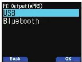 PC Output(APRS) USB Bluetooth Back OK