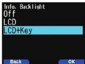 Info. Backlight Off LCD LCD+Key Back OK