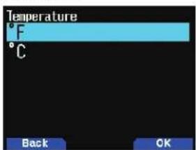 Temperature °F °C Back OK