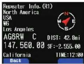 Repeater Info. (R1) North America USA W6 Los Angeles AG6RW C 147.560.00 DIST: 42.8mi SF:-2.555.00 California Back TIME:12:00