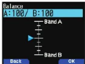 Balance A:100/ B:100 Band A Band B Back OK
