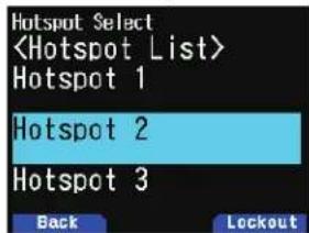 Hotspot Select Hotspot 1 Hotspot 2 Hotspot 3 Back Lockout
