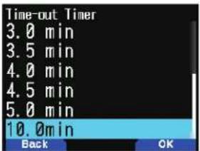 Time-out Timer 3.0 min 3.5 min 4.0 min 4.5 min 5.0 min 10.0min Back OK