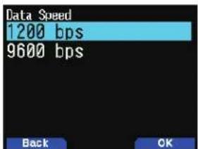 Data Speed 1200 bps 9600 bps Back OK