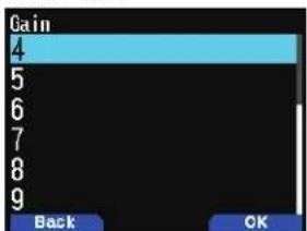 Gain 4 5 6 7 8 9 Back OK