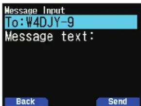 Message Input To:₩4DJY-9 Message text: Back Send