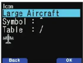 Icon Large Aircraft Symbol : Table : / Back OK