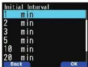 Initial Interval 1 min 2 min 3 min 5 min 10 min 20 min Back OK