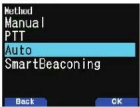 Method Manual PTT Auto SmartBeaconing Back OK