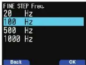 FINE STEP Freq. 20 Hz 100 Hz 500 Hz 1000 Hz Back OK