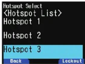 Hotspot Select Hotspot 1 Hotspot 2 Hotspot 3 Back Lockout