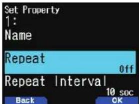 Set Property 1: Name Repeat 0ff Repeat Interval Back 10 soc OK