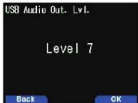 USB Audio Out. Lvl. Level 7 Back OK