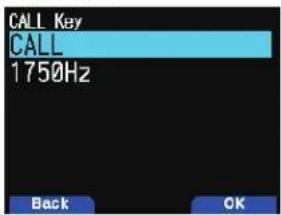 CALL Key CALL 1750Hz Back OK