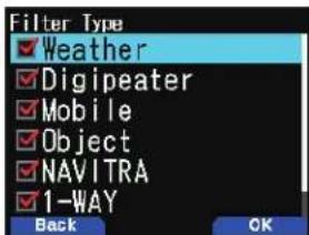 Filter Type Weather Digipeater Mobile Object NAVITRA 1-WAY Back OK